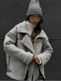 Casual Lapel Zipper Plush Coat Women's Loose Long Sleeved Solid Jacket With Pockets 2023 Autumn/Winter Warm Street