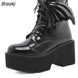 Women Winter Autumn Genius New Fashion Ankle Boots High Heels Patent Soild Leather Womens Platform Demonia Boots Punk