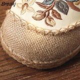 Women Patchwork Canvas Linen Loafers Handmade Ladies Casual Slip On Sneakers Embroidered Flat Espadrilles Hemp