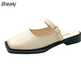 Deformed Heel Autumn Luxury Chain Square Head Shallow Flat Shoes Women's Lazy Loafer Casual Flat Square Heels Lolita
