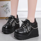 Chain Punk Gothic Shoes Woman Thick Bottom High Wedge Sneakers for Women 2023 New Black Chunky Platform Y2K Uniform