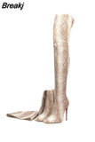 Sexy Over The Knee High Boots Women Stretch Leather Snakeskin Pointed Toe Long Booes Woman Winter Zip High Heels