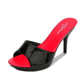 Brand Summer Slippers Women Mixed Colors PU Fine Heel 9cm Outside Sandal Platform Sexy Slipper Women Shoes Slides