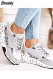 Women Sneakers 2023 Leopard Print Lace-Up Women's Vulcanize Shoes Platform Sports Ladies Sneakers Breathable Plus Women