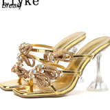 Size 35-42 Strange Transparent Heels Slippers Women High Quality Crystal Bowknot Summer Sandals Open Toe Mules Slides