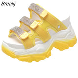 Women's Slippers Rhinestone Slippers Fashion for Women Outside Wear Summer Slope Heels Thick Soled Sandals Shoes Woman
