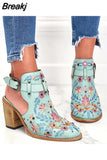 2023 New Dropship In Stock Summer Women Vintage Embroidery Floral Wood Block High Heeled Clog Slingback Sandals