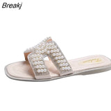 Designer Design Ladies Slippers Pearl Platform Home Beach Luxury H Design Ladies Sandals Girls Flip Flops Jelly