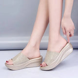Slippers Women's 2023 Summer New Thick Sole Wedge Heel Flip-Flops Open Toe Ladies Fashion Solid Color Sandals