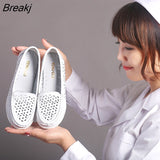 Women White Nursing Shoes Spring Autumn Ladies Wedges Platform Loafers Female Work Slip on Leather Hollow Out Shoes Summer