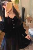 Black Velvet Dress Evening Party Long Sleeve Y2k Mini Dress Women Vintage Elegant One Piece Dress Korean 2023