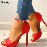 Dress Wedding Shoes Women Ankle Strap Peep Toe High Heel Sandals White Super High Heels Buckle Snake Pattern Woman