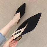 2023 with Heel Slides Pointed Toe Shoes Mules Women's Slippers and Ladies Sandals Black Outside Non Slip Korea Style 39