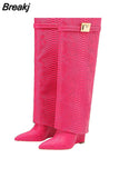 Decoration Women's high boots Genuine Leather Slip-on long boots Pointed Toe High Heels Shoes for women chelsea boots