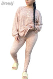 Casual Print Tracksuits Women Round Neck Long Sleeve Pullover And Jogger Pants Two Piece Sets Fall Winter 2pcs