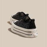 Soled Sequin Board Shoes for Women's 2024 Spring New Casual Lace Up Canvas Shoes Women Sneakers Zapatos De