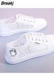 Women Shoes 2023 Fashion Summer Casual White Shoes Cutouts Lace Canvas Hollow Breathable Platform Flat Sneakers Zapatillas