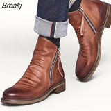 Double Zipper Non-slip Bottom Mens Single Boots Plus Size Men's Motorcycle Boots Chelsea Boots Men Leather Dress