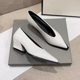 Women Mid Heels Shoes Platform Chunky Sandals 2023 Autumn New Trend Pointed Toe Shallow Shoes Pumps Dress Casual Mujer