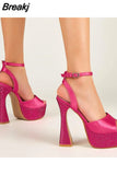 High Heels Women's Sandals Summer 2023 Fashion Party Banquet Ankle Buckle Shoes Rhinestones Open Toe Comfy Ladies