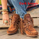 Women Ankle Boots Retro Medieval Faux Suede Leather Tassel Short Boot Round Toe Western Cowboy Boots Casual Shoes Size