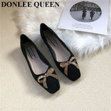 Women Shoes Brand Metal Decoration Flats Ballet Square Toe Flat Heels Ladies Lazy Loafers Soft Ballerina Female Zapatos De