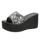 Breakj Summer New Large-Size Ladies Sloping Sandals And Slids Casual Comfortable Black