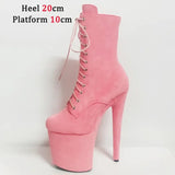 Sexy Combat Fetish 8 Inch High Heels Platform Ankle Boots Women Winter Gothic Shoes 20CM ArmyGreen Pole Dancing