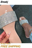 Sandals Women Flip Flops Rhinestone Flat Sandals Ladies Slippers Shoes Female Round Toe Bling Luxury Sandalias Mujer