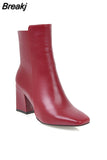 Women Side Zipper Comfortable Square Heel Ankle Boots Fashion Square Toe Keep Warm Winter Shoes Black Red White