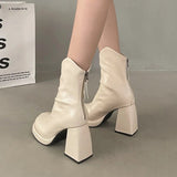 Chunky Platform Ankle Boots for Women Fashion Zipper High Heels Short Booties Woman Pu Leather Autumn Winter