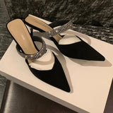 Crystal Strap Mule Shoes for Women 2023 Black White Pointed Toe Party Wedding Shoes Woman Luxury Stiletto Heels