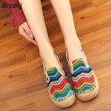 Women's Linen Thailand Embroidery Flat Slippers Summer Fashion Vintage Ladies Chinese Style Casual Cotton Home Shoes Size