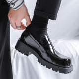 Men Harajuku Korean Style Streetwear Business Casual Thick Platform Leather Wedding Loafers Shoes Male Leather Shoe