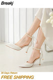 Ankle Pearl White Pumps Design High Heels Women Pumps Stiletto Sexy Bow Strap Dress Wedding Bride Shoes Shoes for