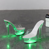 Up Glowing Shoes Woman Luminous Clear Sandals Women Platform Shoes Clear High Heel Transparent Stripper Wedding