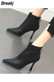 Black Very High Heels Footwear Pointed Toe Short Shoes for Women Heeled Female Ankle Boots Chic and Elegant Trend