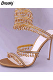 Crystal Ankle Strap Women's Sandals Peep Toe High Heels Shoes Summer Gladiator Sandals Women Luxury Designer
