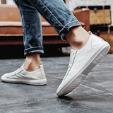 Leather Men Shoes lace up outdoor Casual Shoes for Men Cow Leather Simple Fashion black white Men shoes for Men
