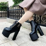 and American Nightclub Sexy Ankle Boots 2023 Fall New 16 Cm Super High Heel Womens Boots Crude Heel Lace-Up Short