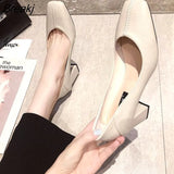New Women High Heels Set Foot Comfort Square Heel Sexy Prom Wedding Shoes PU Leather Women Shoes High Heel