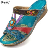 Women Sandals Heeled Slippers Ethnic Flower Sandals Female Summer Shoes Casual Beach Shoes Flip Flop Chaussures Femme