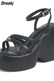 Wedge Heels Sandals For Women 2023 Summer Chunky Heeled Casual Ankle Strap Fashion Women Sandals