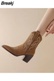 Classic Embroidered Western Cowboy Boots for Women Leather Cowgirl Boots High Heels Shoes Woman Boots Big Size