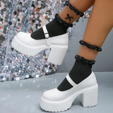 Super High Heels Mary Jane Shoes for Women Patent Leather Chunky Platform Pumps Woman Gothic Buckle Strap Lolita