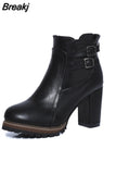 Spring Fashion Women Boots Women Ankle Boot Zipper High Hoof Heel Buckle Punk Motorcycle Boots Shoes Woman Black