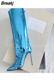 Boots Sexy Runway Stilettos Pointed Toe Women High Boots Candy Colors High Heels Shoes Side Zipper Long Botas Mujer