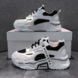 2023 Spring Reflective Platform Sneakers Women Shoes Korean Lace Up Chunky Sneakers Mixed Color Women's Vulcanize