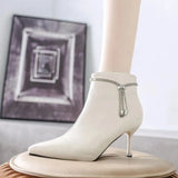 Elegant with Medium Heels Footwear Rhinestone Short Shoes for Woman White Women's Ankle Boots Pointed Toe Y2k Hot Pu