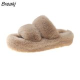 Women Platform Fur Fluffy Slipper Fashion Indoor Warm Plush Female Cotton Slippers Home Plus Size Flat Shoes Floor
